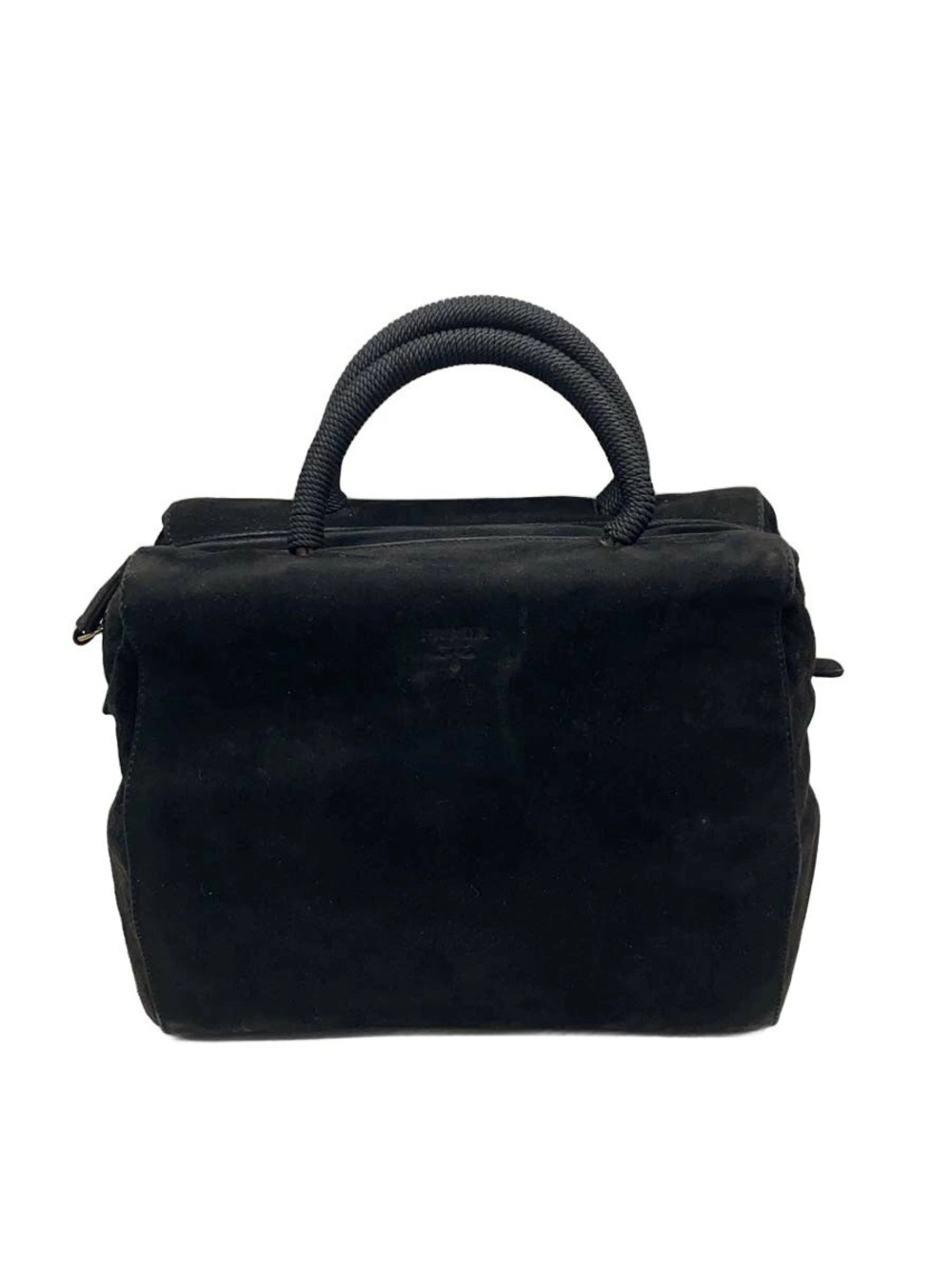 Prada black suede handbag top handles Black